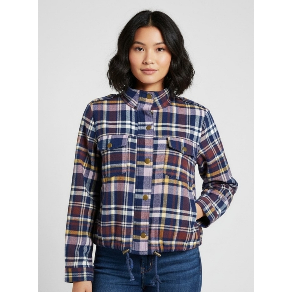 Copper Key Zip front Plaid Flannel Jacket Blue & Burgundy Size M